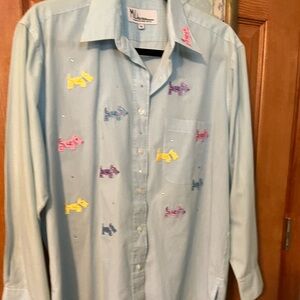 Medium Embroidery and glitter , thin striped button , cotton shirt